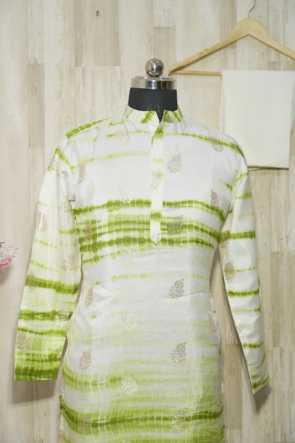 Lime Green & White Ombre Silk Kurta Set