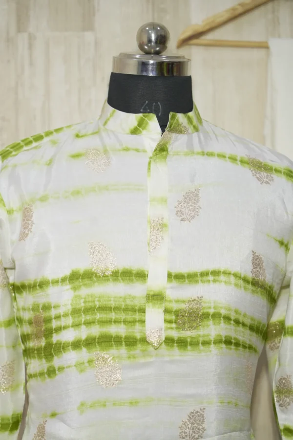 Lime Green & White Ombre Silk Kurta Set