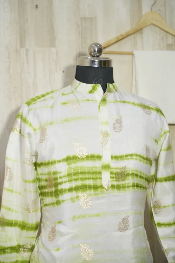 Lime Green & White Ombre Silk Kurta Set