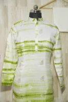 Lime Green & White Ombre Silk Kurta Set