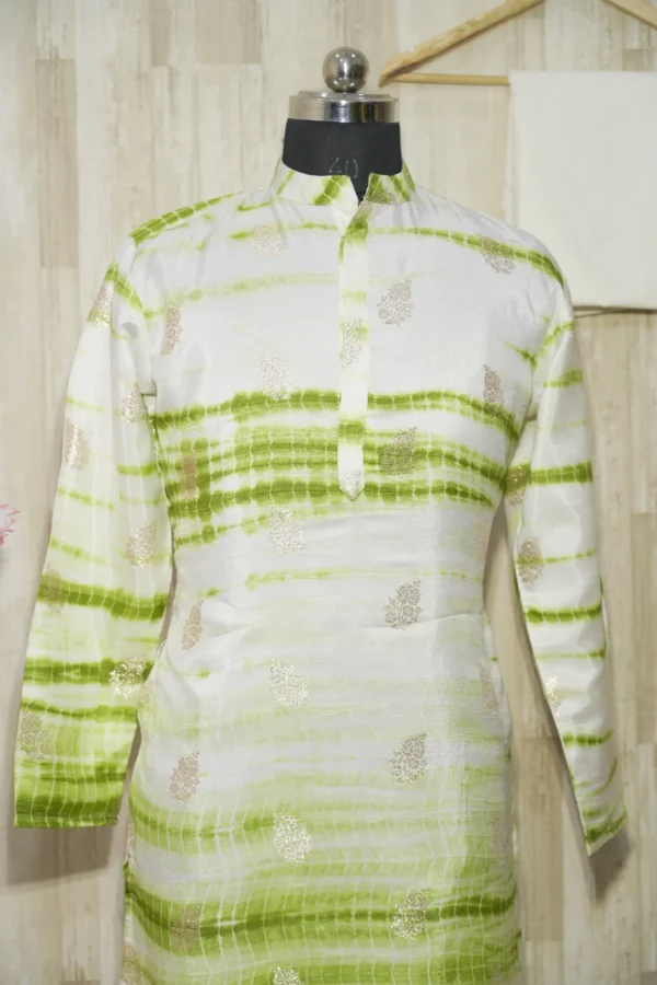 Lime Green & White Ombre Silk Kurta Set