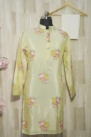 Light Yellow Silk Floral Embroidered Kurta Set