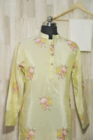 Light Yellow Silk Floral Embroidered Kurta Set