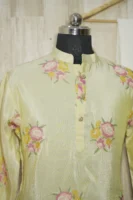 Light Yellow Silk Floral Embroidered Kurta Set