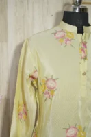 Light Yellow Silk Floral Embroidered Kurta Set