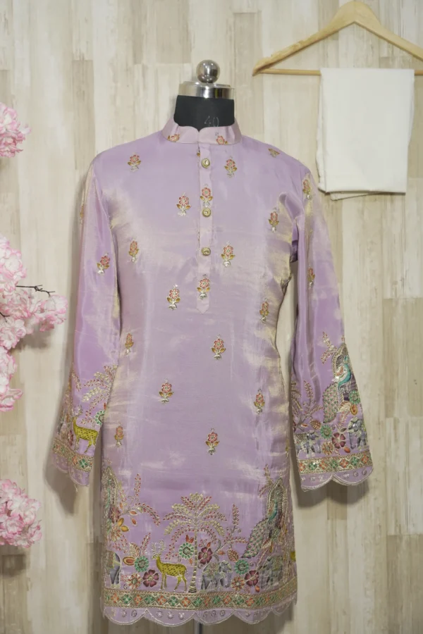 Elegant Mint Green Floral Embroidered Silk Kurta