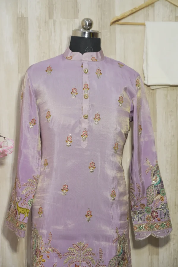 Elegant Mint Green Floral Embroidered Silk Kurta