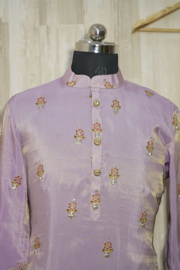 Elegant Mint Green Floral Embroidered Silk Kurta