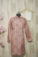 Rust Pink Ikat-Weave Silk Kurta with Subtle Golden Accents