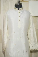 Elegant Ivory Silk Kurta with Subtle Golden Embroidery