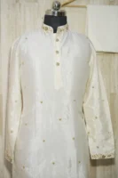 Elegant Ivory Silk Kurta with Subtle Golden Embroidery