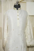 Elegant Ivory Silk Kurta with Subtle Golden Embroidery