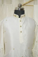 Elegant Ivory Silk Kurta with Subtle Golden Embroidery