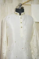 Elegant Ivory Silk Kurta with Subtle Golden Embroidery