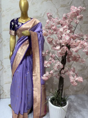 Lavender silk saree having rich pithani border paired with beautiful blouse