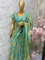 Floral tissue saree paired with beautiful maggam work blouse