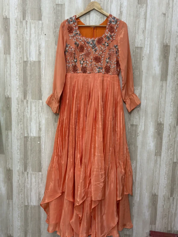 Double layered heavy work long gown