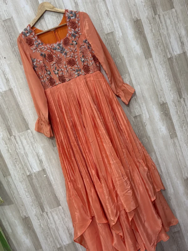 Double layered heavy work long gown