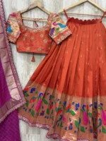 Pithani lehenga paired with heavy maggam work scalap blouse & pure silk muniya dupatta