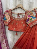 Pithani lehenga paired with heavy maggam work scalap blouse & pure silk muniya dupatta
