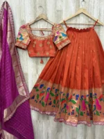 Pithani lehenga paired with heavy maggam work scalap blouse & pure silk muniya dupatta
