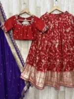 Pure munga crepe lehenga paired up with beautiful maggam work blouse & muniya dupatta