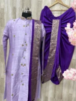 Pure rawsilk sherwani with beautiful maggam work paired with matching dhoti & kanduva