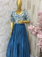 Kalamkari long gown with beautiful maggam highlights and with heavy flare