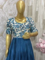 Kalamkari long gown with beautiful maggam highlights and with heavy flare