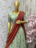 Pure tissue kalamkari lehenga set paired up with beautiful tissue dupatta