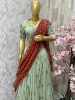 Pure tissue kalamkari lehenga set paired up with beautiful tissue dupatta