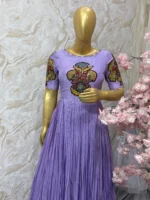 Hand painted pure pen kalamkari applique work long gown