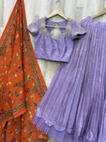 Tissue lehenga having all over sequin work with beautiful maggam work blouse & kalamkari dupatta