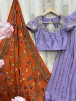 Tissue lehenga having all over sequin work with beautiful maggam work blouse & kalamkari dupatta