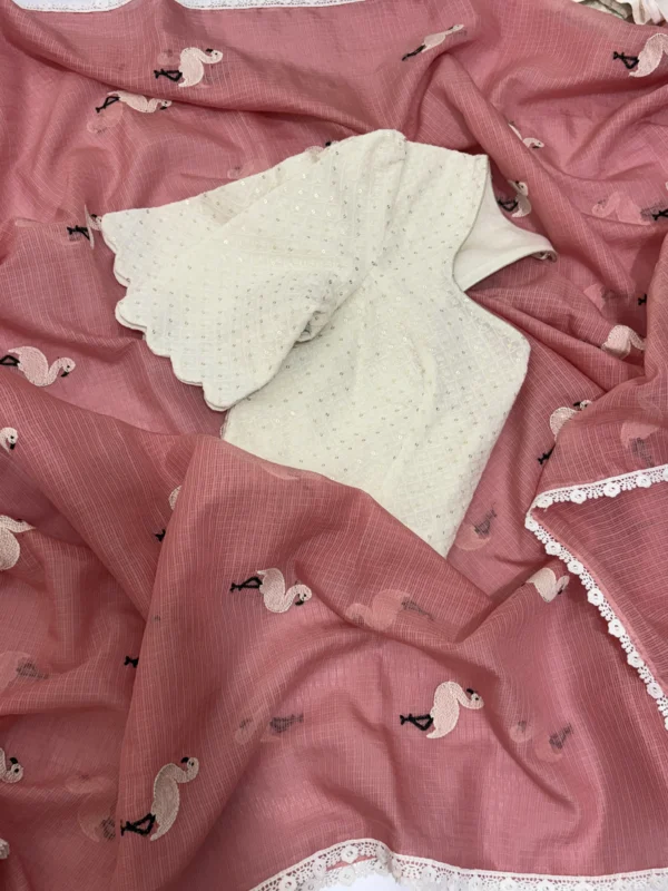 Swan design kota embroidery work saree with sequin work blouse