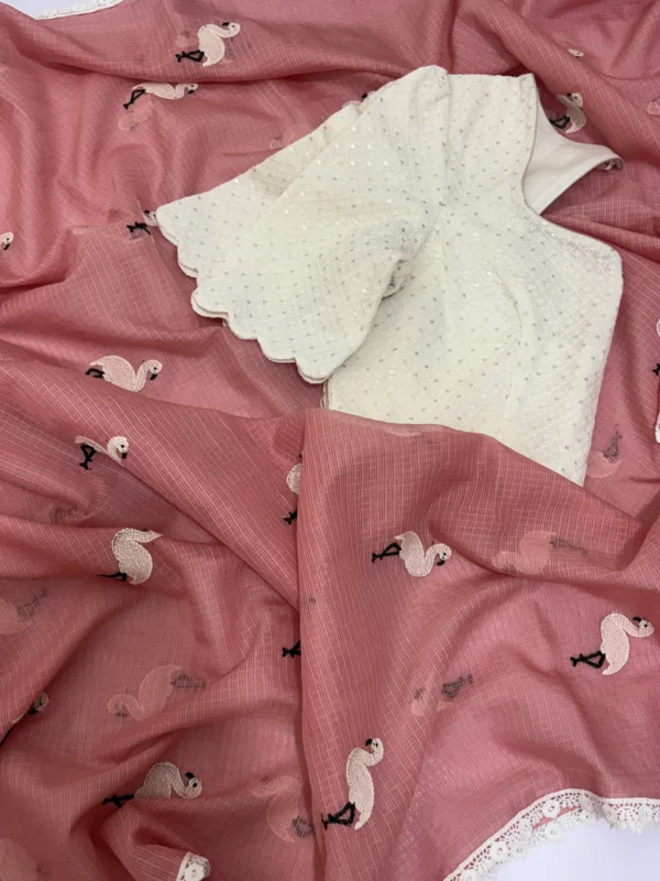 Swan design kota embroidery work saree with sequin work blouse