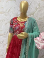Kalamkari long gown paired up with matching dupatta