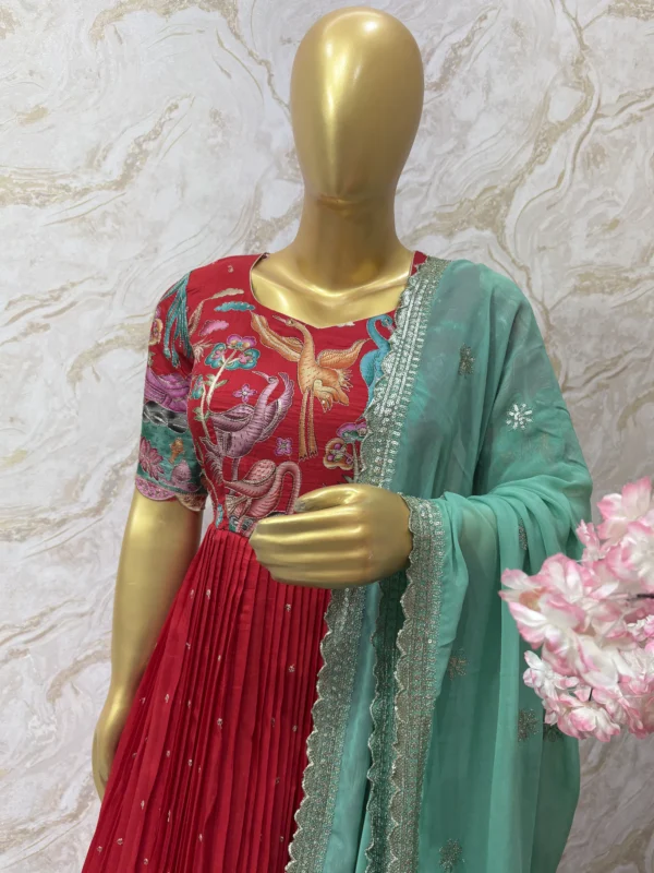 Kalamkari long gown paired up with matching dupatta