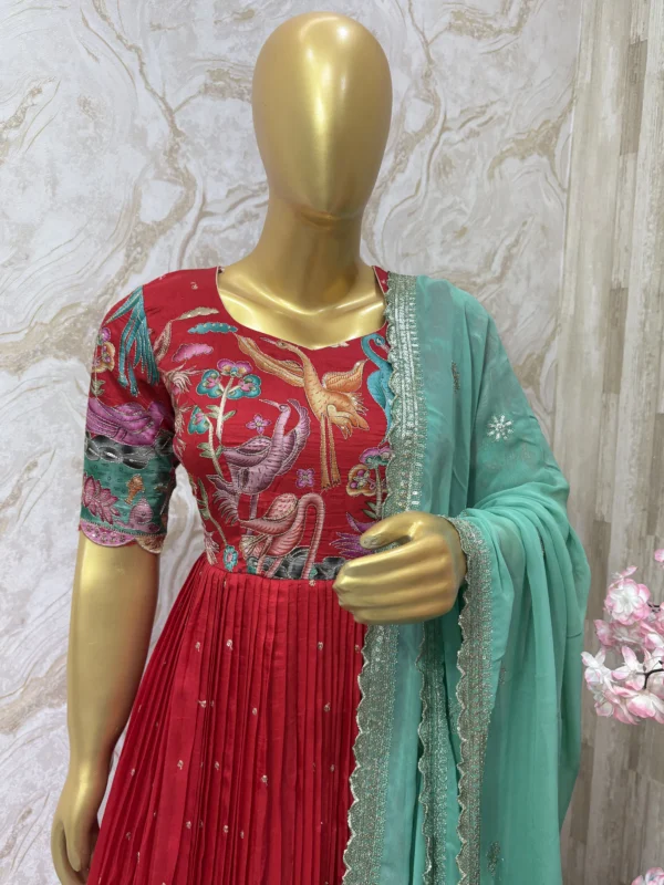 Kalamkari long gown paired up with matching dupatta