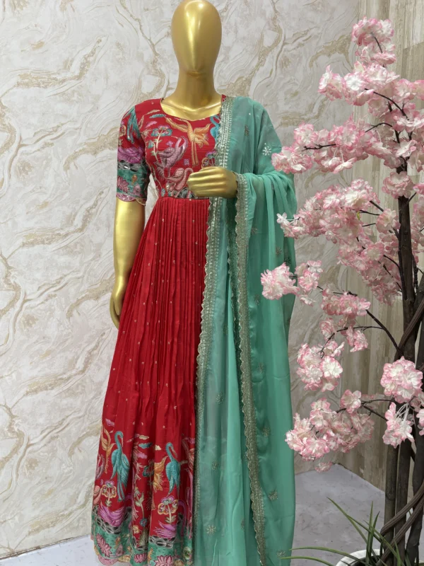 Kalamkari long gown paired up with matching dupatta