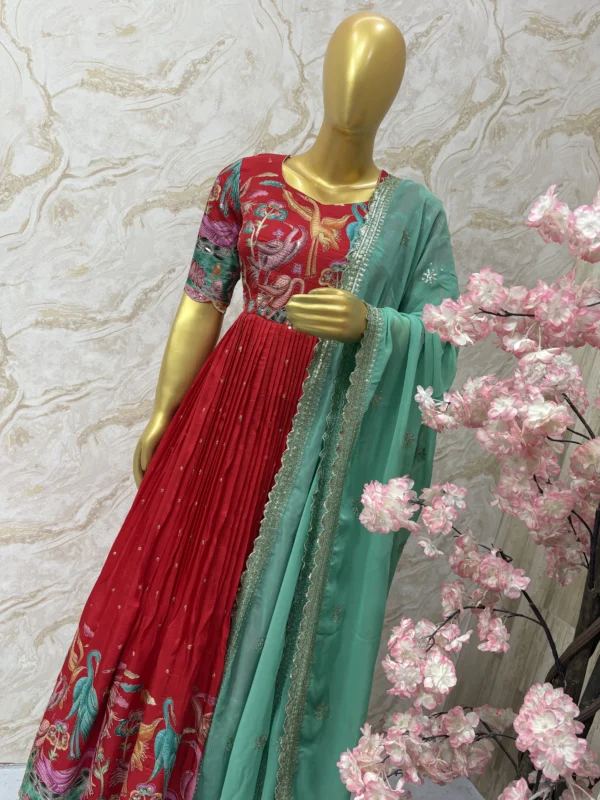 Kalamkari long gown paired up with matching dupatta