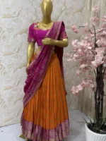 Crush tissue lehenga having beautiful border paired with maggam work blouse & crush tissue dupatta