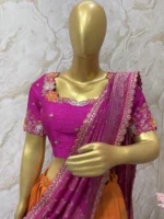 Crush tissue lehenga having beautiful border paired with maggam work blouse & crush tissue dupatta