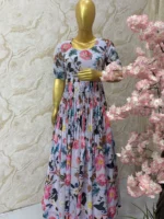 Floral long gown having maggam highlights on yoke part & hands