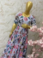 Floral long gown having maggam highlights on yoke part & hands