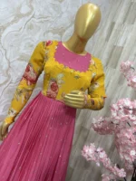 Beautiful designer long gown with floral yoke part