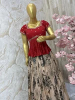Floral tissue skirt paired with beautiful maggam work peplum blouse