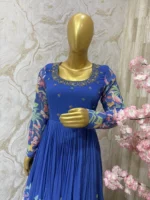 Floral georgette long gown with beautiful maggam work