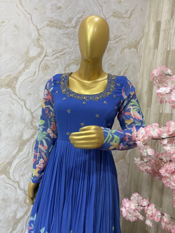 Floral georgette long gown with beautiful maggam work