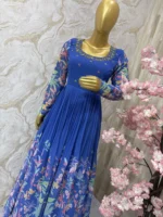 Floral georgette long gown with beautiful maggam work